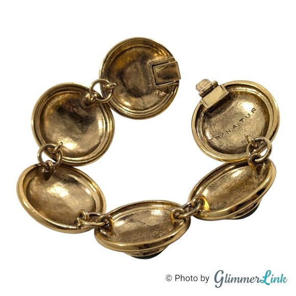 Trina Turk Green Cabochon Round Medallion Gold Tone Link Bracelet - Picture 7 of 10